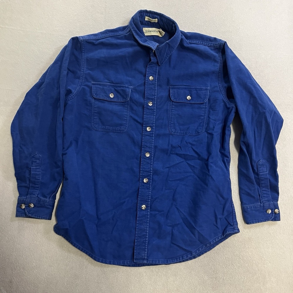 Vintage St Johns Bay Shirt Men's Large Blue Chamois Cloth Made in USA Button Up
